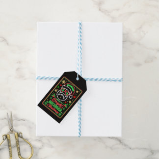 Etiqueta Para Presente Natal Brilhante de Michigan com Neon do Papai Noel