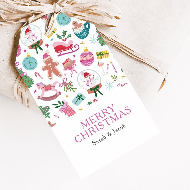 Etiqueta Para Presente Natal Caprichoso (Hand-drawn Christmas Doodles Gift Tags bring Whimsy to every Holiday Gift — by Painted Paperie)
