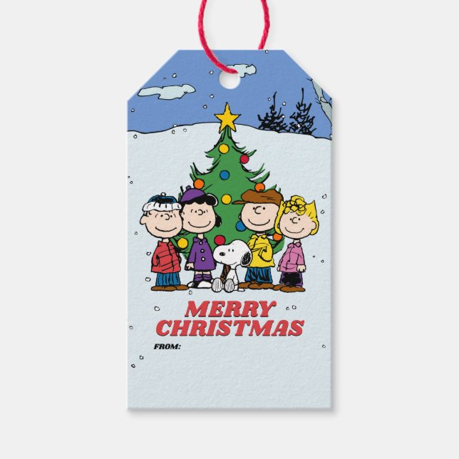Etiqueta Para Presente Natal Charlie Brown e Amigos (Frente)