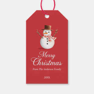 Etiqueta Para Presente Natal clássico da família Red Snowman