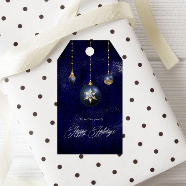 Etiqueta Para Presente Natal com Enfeite Dourado Azul Marinho (Criador carregado)