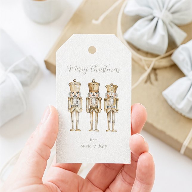 Etiqueta Para Presente Natal com quebra-nozes dourado (Gold Nutcracker Christmas Gift Tag)