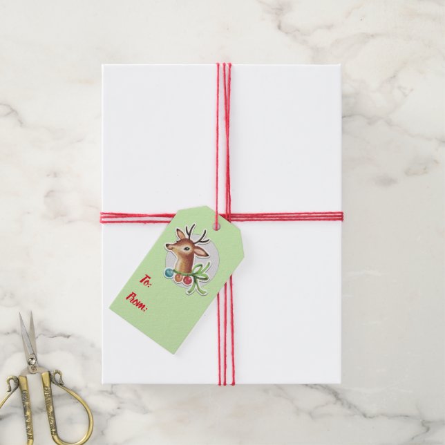 Etiqueta Para Presente Natal com Rena Retro (Com cordão)