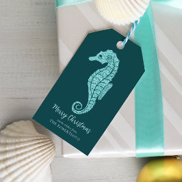 Etiqueta Para Presente Natal Costeiro Glitter Seacavalo Aqua Teal