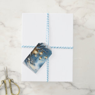 Etiqueta Para Presente Natal da Cena Azul da Floresta de inverno
