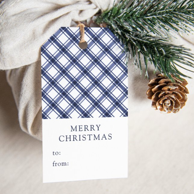 Etiqueta Para Presente Natal da Xadrez azul (Blue Plaid Christmas Gift Tags
)