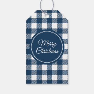 Etiqueta Para Presente Natal da Xadrez de Buffalo Azul Marinho