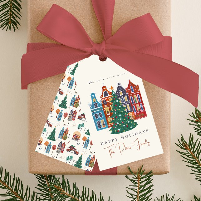 Etiqueta Para Presente Natal de Amsterdã, com mão desenhada (Hand drawn City Amsterdam Christmas Gift Tags)