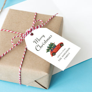 Etiqueta Para Presente Natal de Caminhão Vermelho Simples Moderno