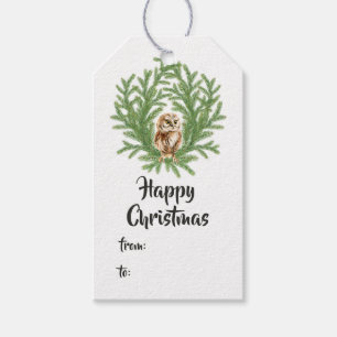Etiqueta Para Presente Natal de Coruja em Aquarela