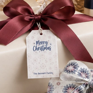Etiqueta Para Presente Natal de Flocos de Neve em Azul Marinho e Borgonha