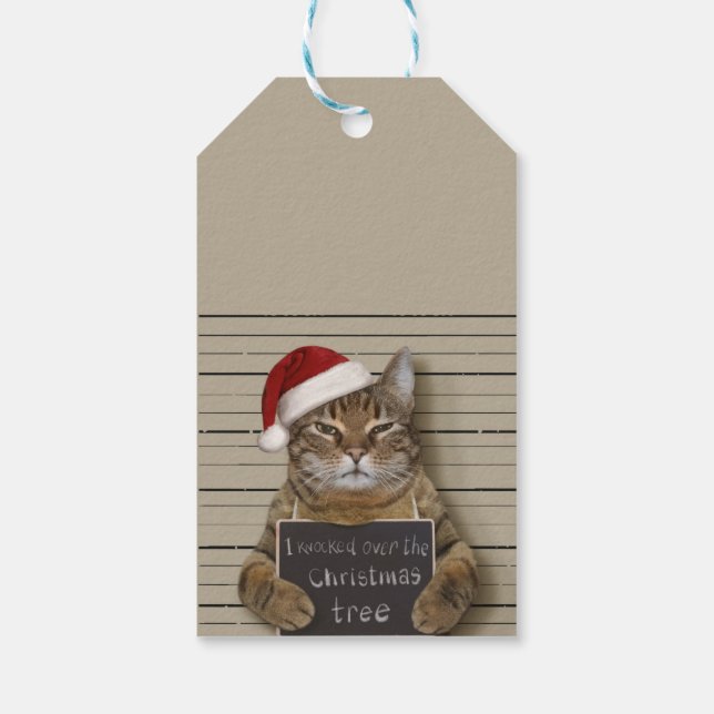 Etiqueta Para Presente Natal de Gato de Mugshot (Verso)