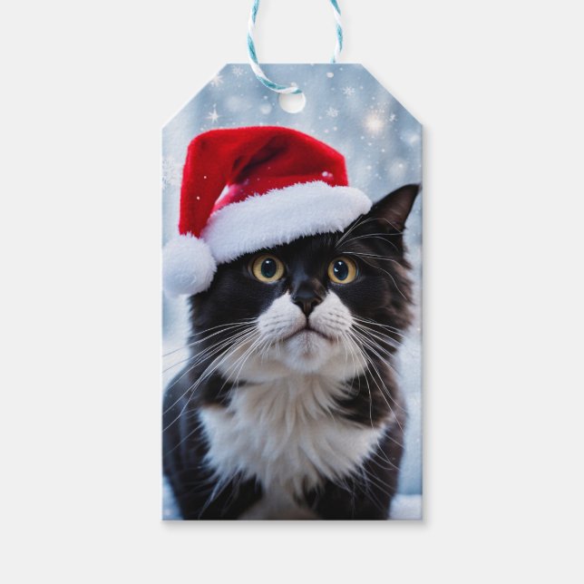 Etiqueta Para Presente Natal de gato preto e branco (Frente)