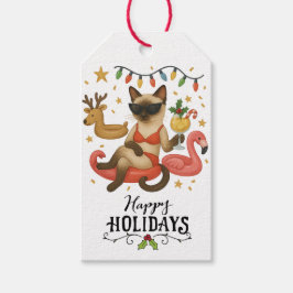 Etiqueta Para Presente Natal de Gato Siamês em julho na praia