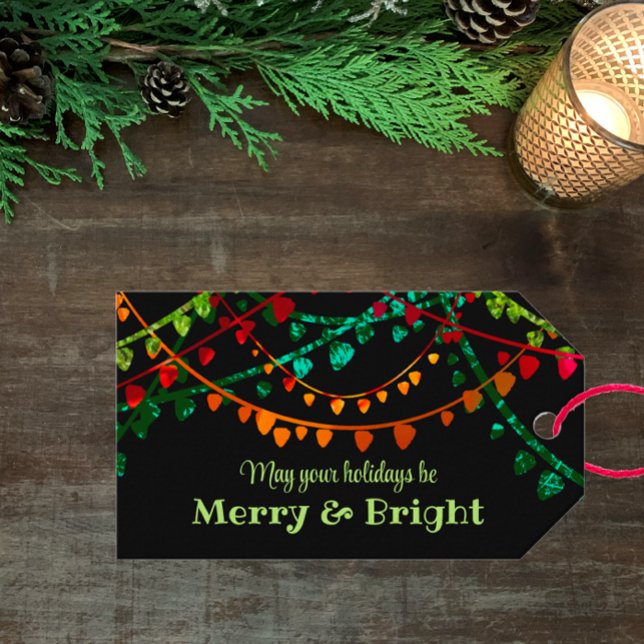 Etiqueta Para Presente Natal de Luzes Diversas Únicas Personalizadas (Add a personalized stylish original art gift tag to your Christmas holiday packages. Add name /text.)