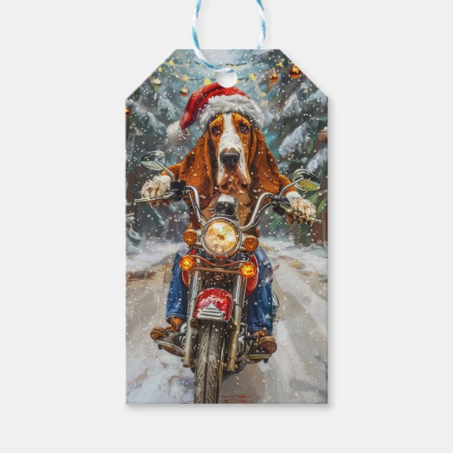 Etiqueta Para Presente Natal de Motocicleta de Caça-Caça-Basset (Frente)