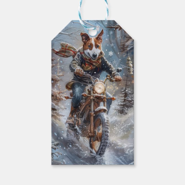 Etiqueta Para Presente Natal de Motocicmocicleta de Basenji (Frente)