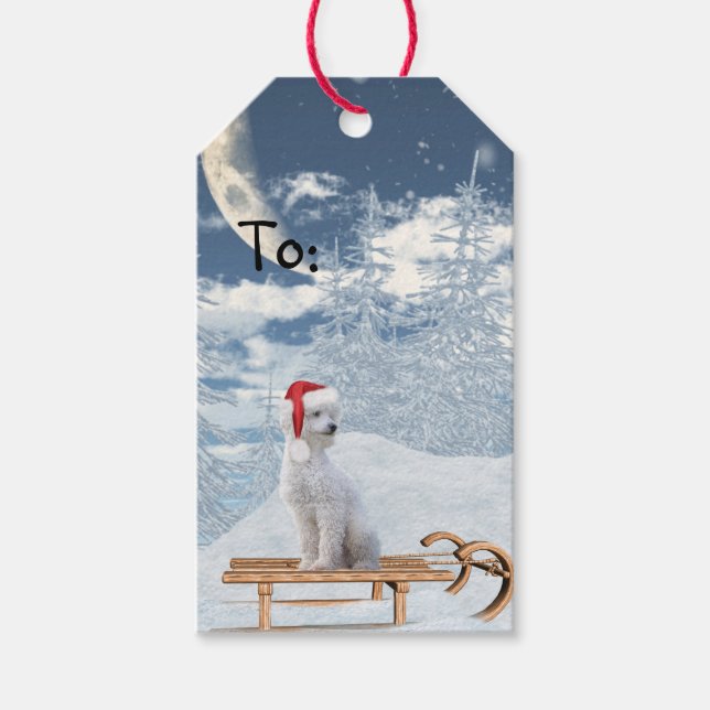 Etiqueta Para Presente Natal de Poodle Branco (Frente)