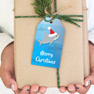 Etiqueta Para Presente Natal do Animal Santa Hat do Tubarão