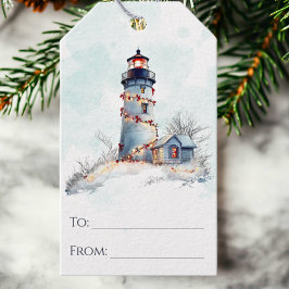 Etiqueta Para Presente Natal do Farol de Aquarela Náutica