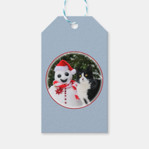 Etiqueta Para Presente Natal do gato e do boneco de neve do papai noel