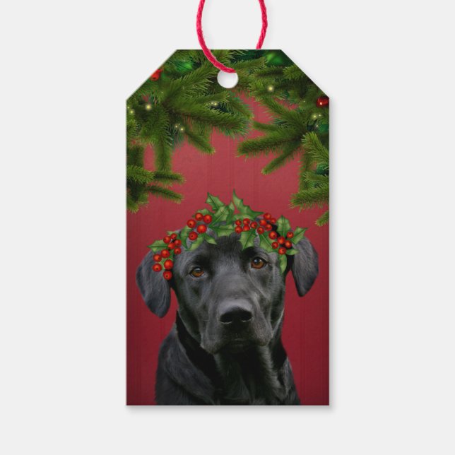 Etiqueta Para Presente Natal do laboratório preto (Frente)