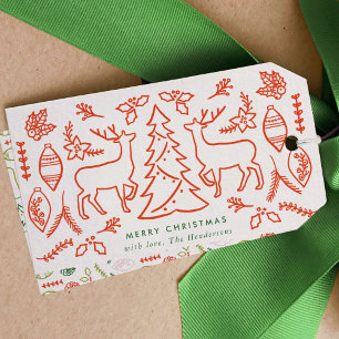Etiqueta Para Presente Natal do padrão escandinavo vermelho
