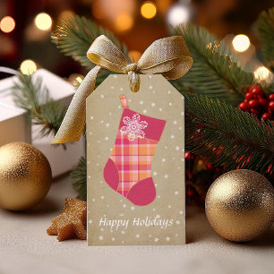 Etiqueta Para Presente Natal do Tartan que armazena ID209 alaranjado e