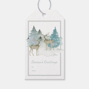 Etiqueta Para Presente Natal dos cervos do inverno da floresta da