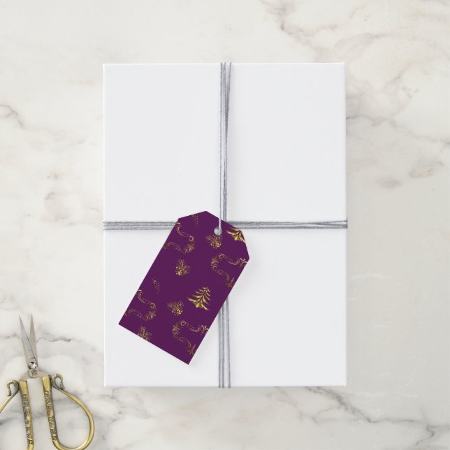 Etiqueta Para Presente Natal Dourado e Roxo (Com cordão)