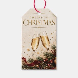 Etiqueta Para Presente Natal Elegante, Brinde de Champanhe Luxo de Férias