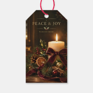Etiqueta Para Presente Natal Elegante com Luz de Velas, Paz e Alegria