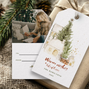 Etiqueta Para Presente Natal em Aquarela Família Boho Vintage Festivo