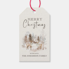 Etiqueta Para Presente Natal em Aquarela Rustico de Inverno com Veados