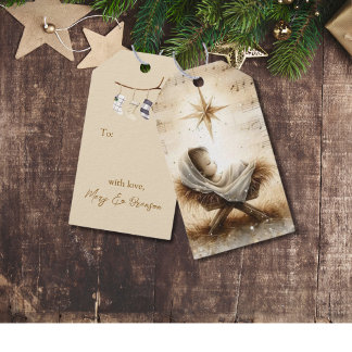 Etiqueta Para Presente Natal em Aquarela sem Foto do Menino Jesus