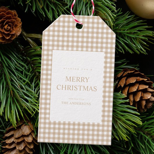 Etiqueta Para Presente Natal em Xadrez Bege (Criador carregado)