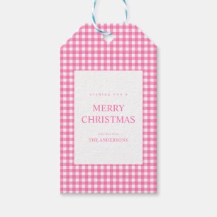 Etiqueta Para Presente Natal em Xadrez Rosa