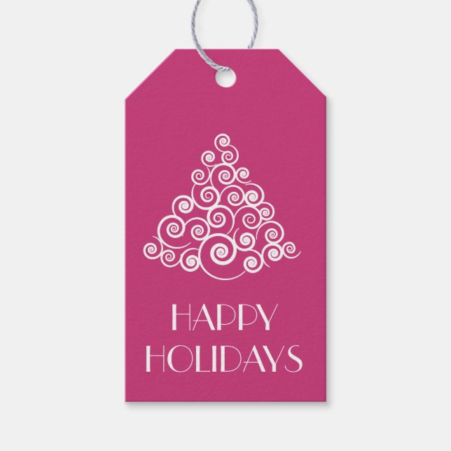 Etiqueta Para Presente Natal feliz com rosa moderno (Frente)