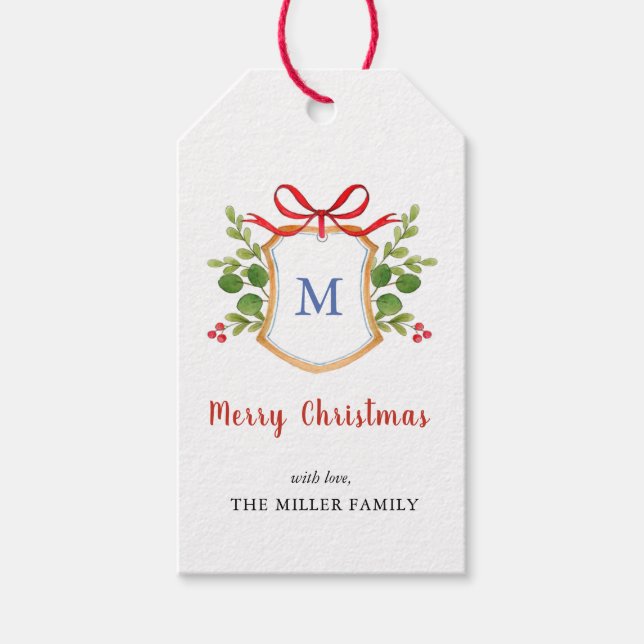 Etiqueta Para Presente Natal Feliz Crista Monograma Férias  (Frente)