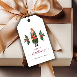 Etiqueta Para Presente Natal Feliz Esmagador de Nozes Fofo