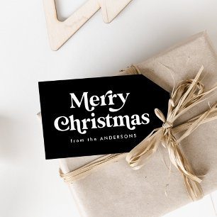 Etiqueta Para Presente Natal Feliz Preto e Branco Retro