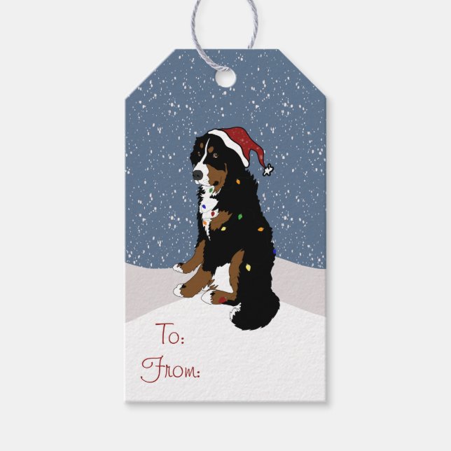 Etiqueta Para Presente Natal Feriado Bernese Mountain Dog (Frente)