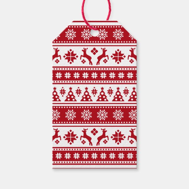 Etiqueta Para Presente Natal Feriado Padrão Nórdico Cozy (Frente)