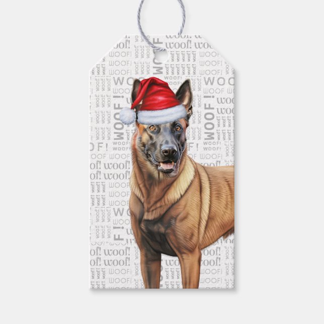 Etiqueta Para Presente Natal Festivo do Cão Feriado Belga Malinois (Frente)