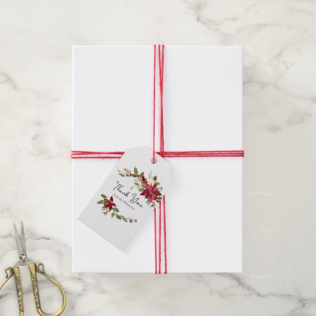 Etiqueta Para Presente Natal Floral em Aquarela (Com cordão)