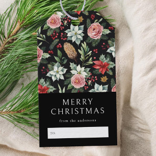 Etiqueta Para Presente Natal Floral Escuro Moderno Elegante
