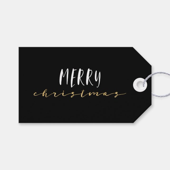 Etiqueta Para Presente Natal Geométrico Preto e Branco Elegante (Frente (horizontal))