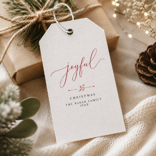 Etiqueta Para Presente Natal Minimalista em Script Vermelho 