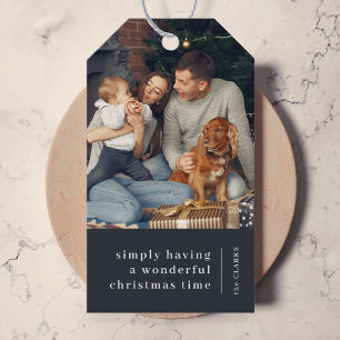 Etiqueta Para Presente Natal minimalista Foto da família das Cinzas de