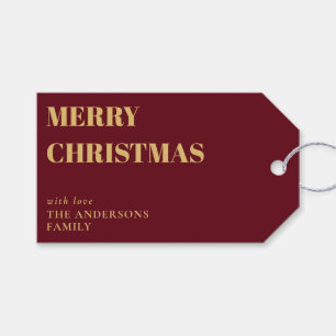 Etiqueta Para Presente Natal Mínimo Dourado Vermelho Moderno e Contemporâ
